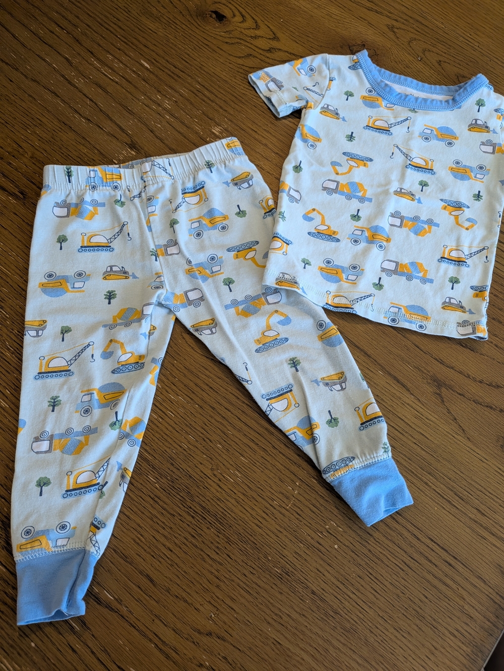 Only Boys Light Blue and Yellow Construction-Print Kids Pajama Set, 2T